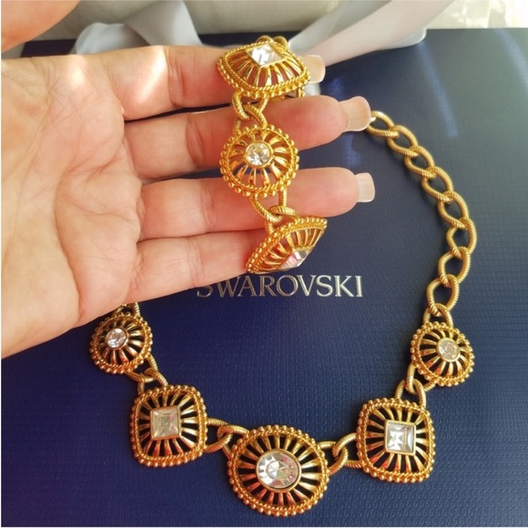 AUTHENTIC Swarovski 24k Gold Plated Chunky Statement Necklace Vintage RARE - Picture 6 of 15